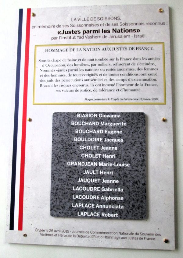 Plaque des Justes à Soissons