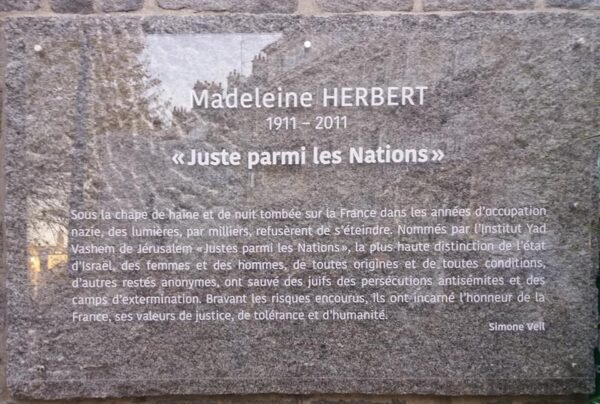 Plaque Madeleine Herbert