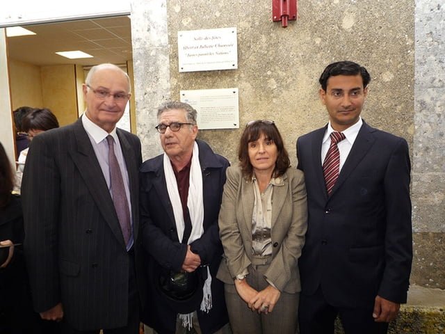 De gauche à droite Pierre Osowiechi, Claude Nahum enfant sauvé, la fille des sauvées et Elad Ratson