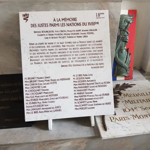 Plaque des Justes Paris 18