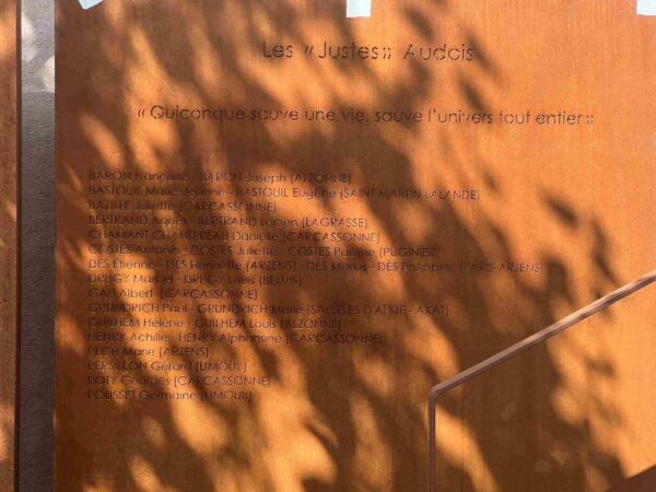 Plaque des Justes de l'Aude